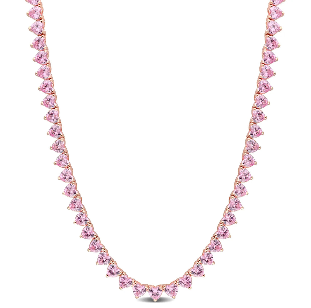 An all pink heart embroidered diamond necklace with rose gold plating