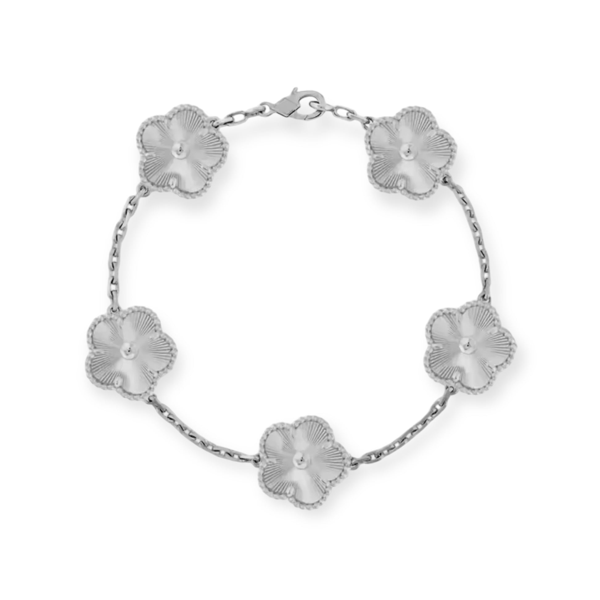 This is a 5 leaf silver clover bracelet 