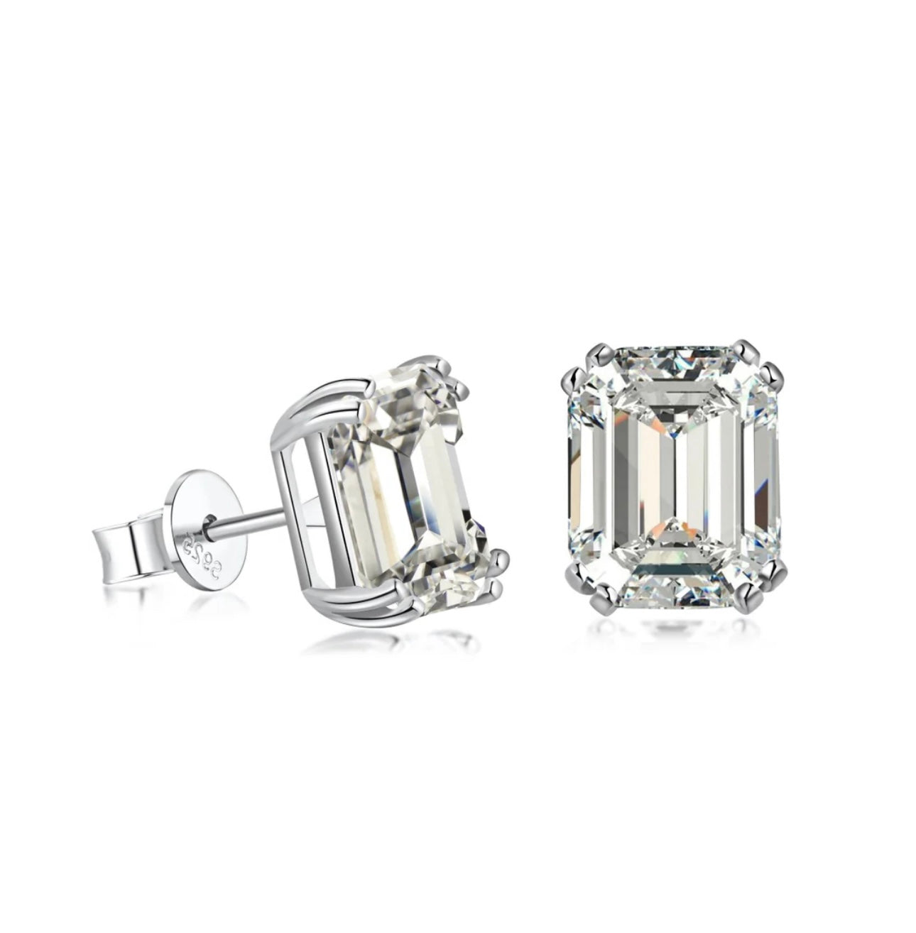 Cushion cut diamond studs fairly large with silver plating 