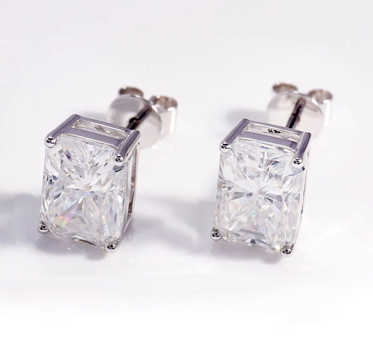 Silver baguette diamond studs with silver plating. These are extra large in size 