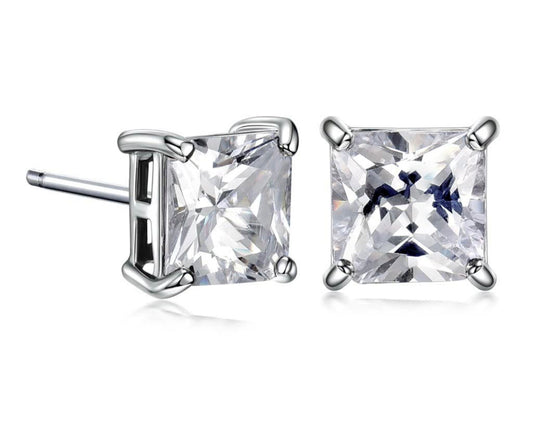 Princess cut square shaped (cube) white cz diamond earrings 