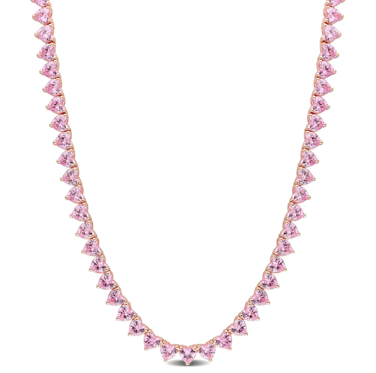 An all pink heart embroidered diamond necklace with rose gold plating 