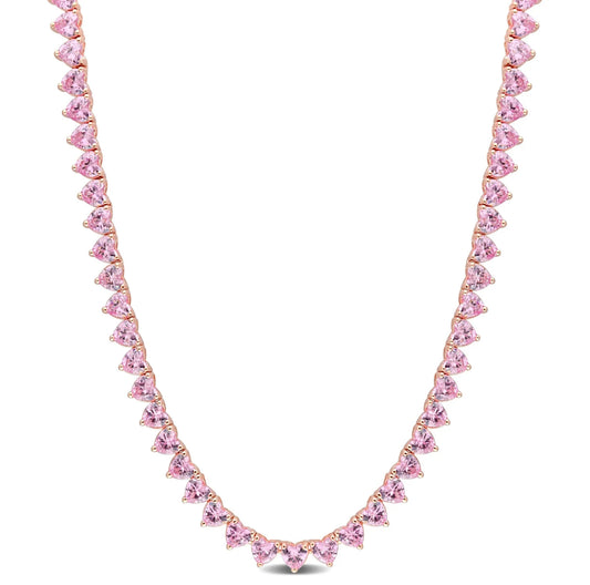 An all pink heart embroidered diamond necklace with rose gold plating 